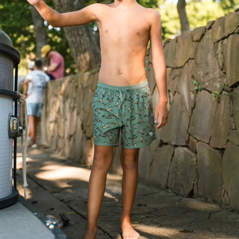 Youth Jumbo Mallard Green Swim Trunk