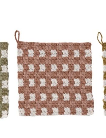 Mauve Check Crocheted Pot Holder