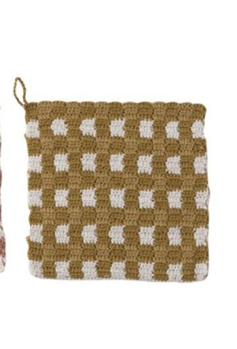 Mustard Check Crocheted Pot Holder