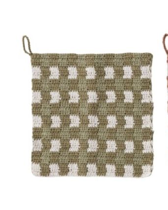Olive Check Crocheted Pot Holder