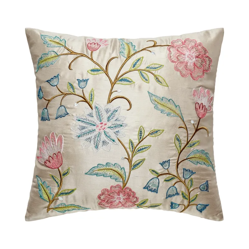 VG Faux Silk Taupe Embroidered Pillow