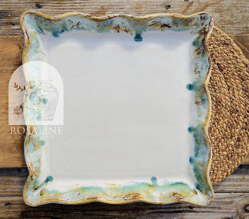 VG Ruffled Square Server-Sea Salt