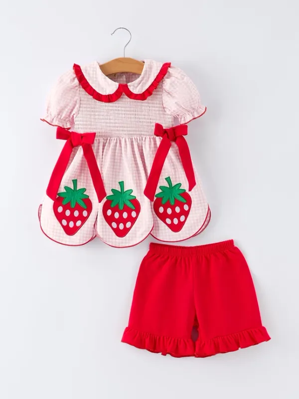 BC Plaid Smocked Strawberry Short Set