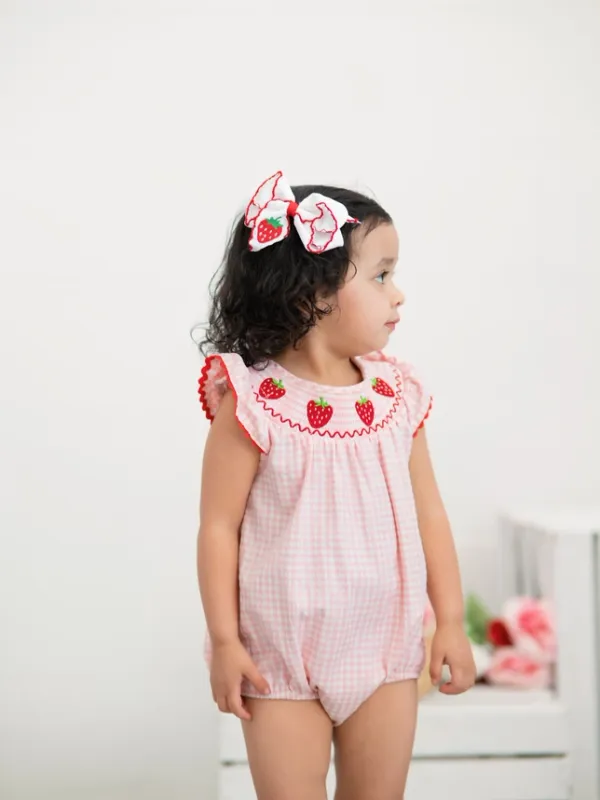 BC Plaid Smocked Strawberry Romper