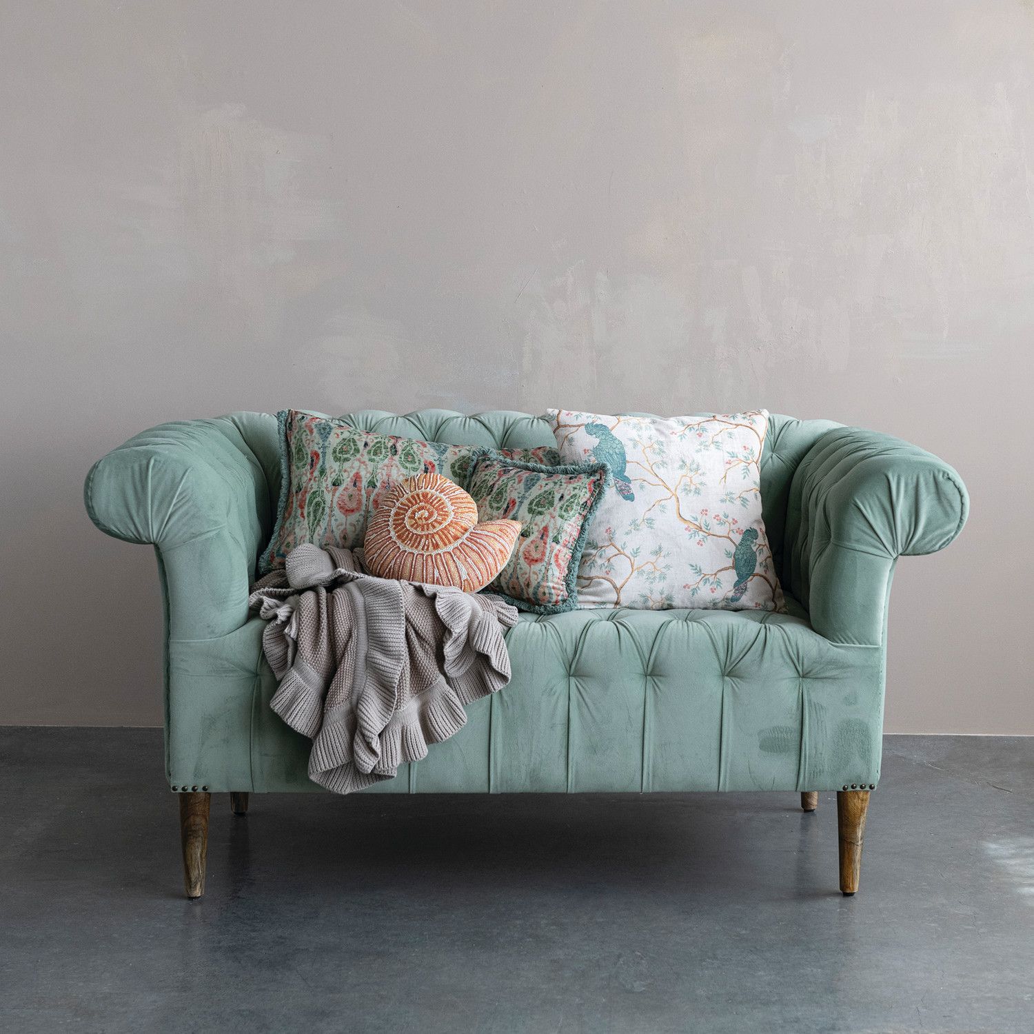 Velvet Printed Pillow W/Birds