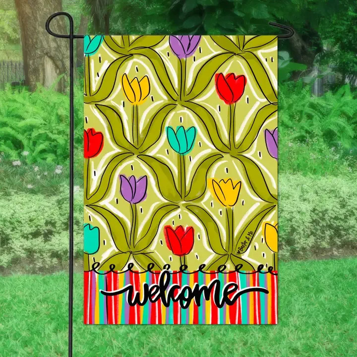 Vg Welcome Colorful Tulips Garden Flag
