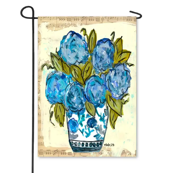 VG Chinoiserie Vase W/Blue Hydrangea Flag
