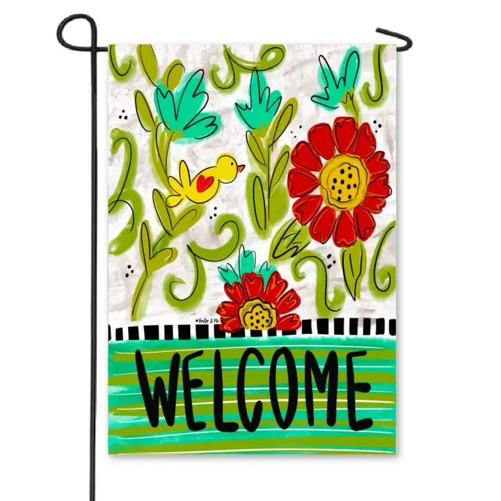 VG Welcome Bird Floral Garden Flag