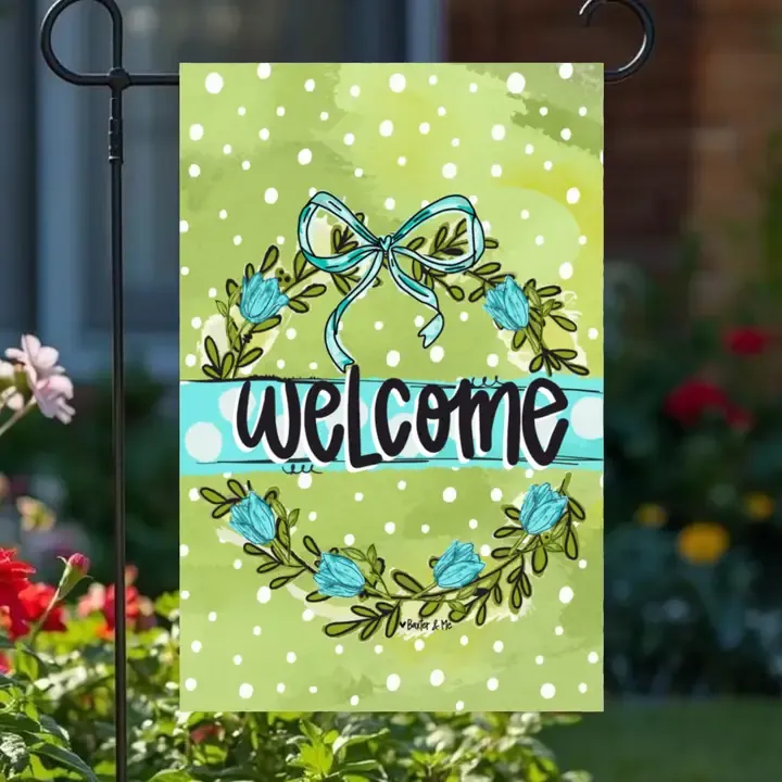 VG Blue Bow Green Garden Flag