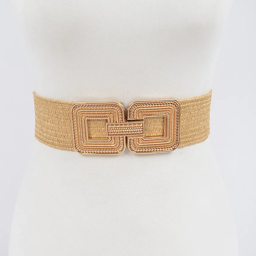 Metal Buckle Stretch Belt-Khaki