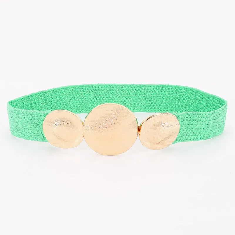 Metal Buckles Faux Straw Belt-Green