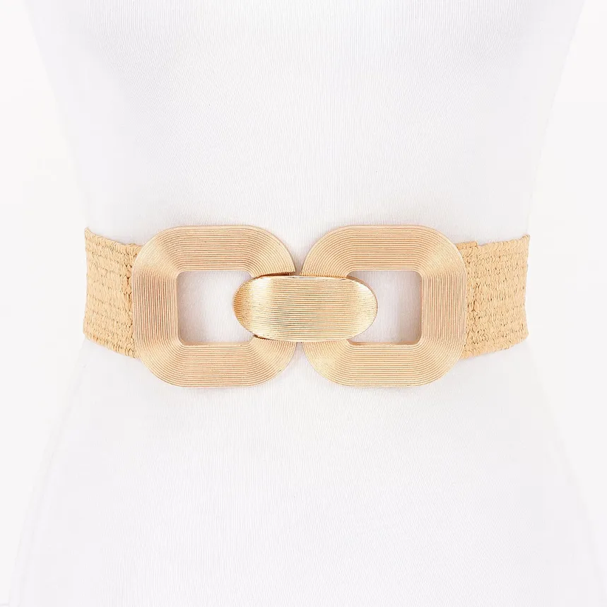Metal Buckle Elastic Belt-Khaki