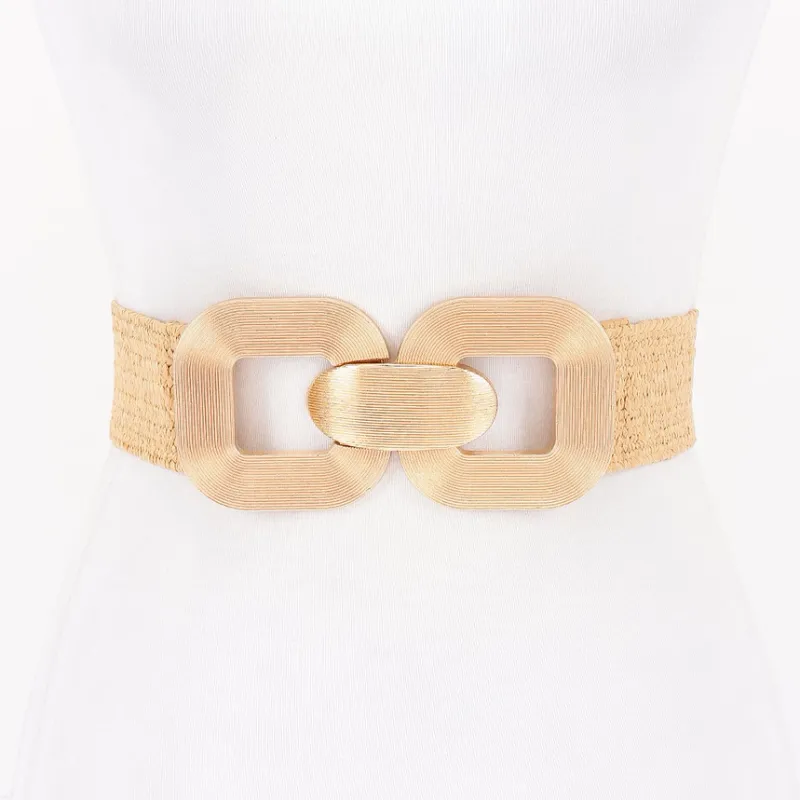 Metal Buckle Elastic Belt-Khaki