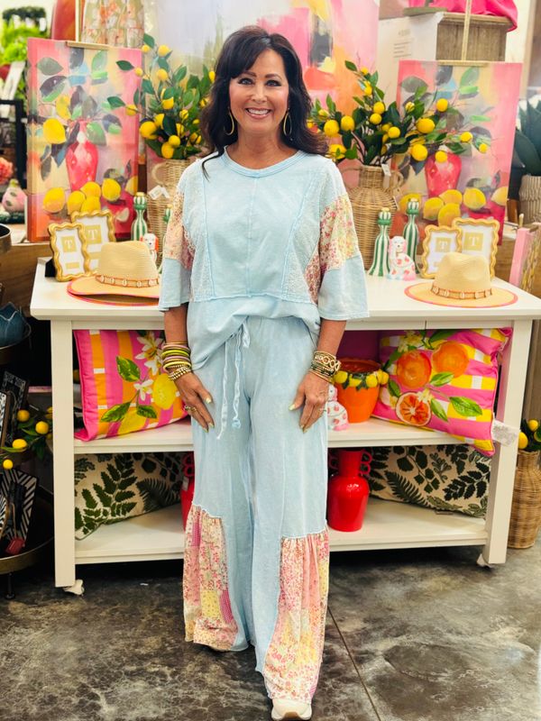 Spring Picnic Ruffle Flare-Baby Blue