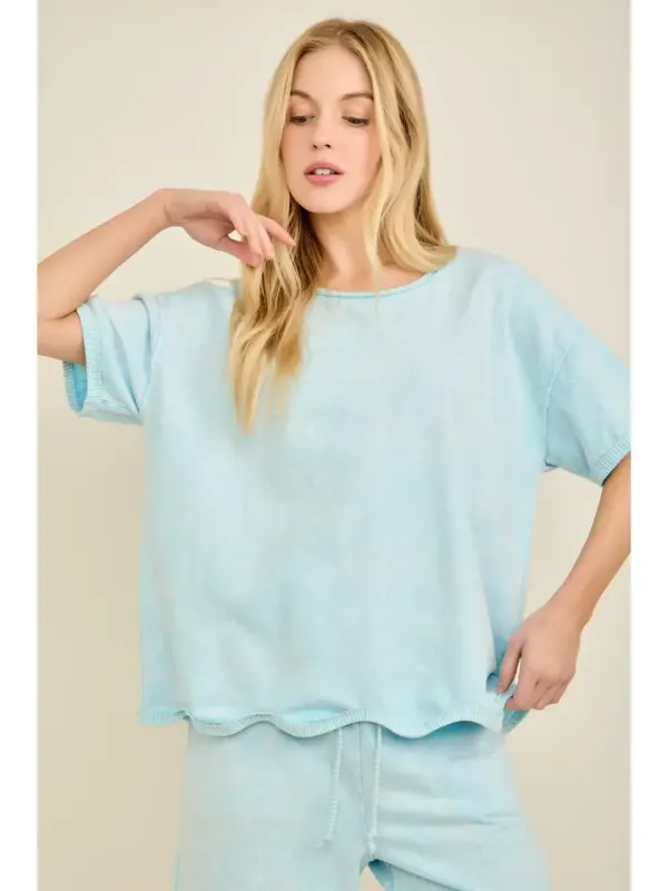 Wavy Ribbed Top-Baby Blue