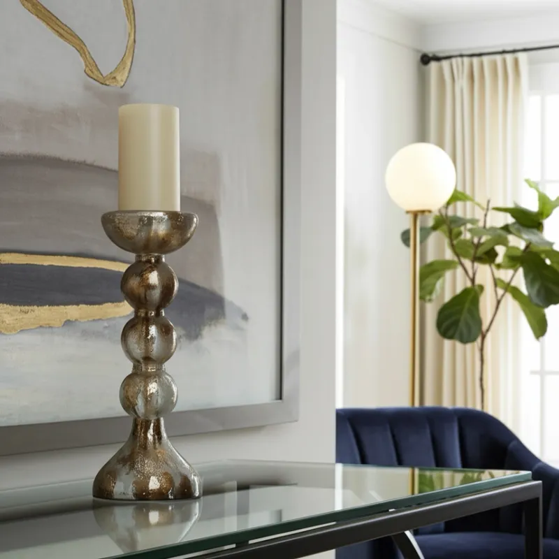 13in Gold Cylinder Bubbly Taper Candle Holder