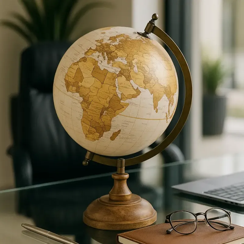 Gold Wood Metal Sculpture Globe