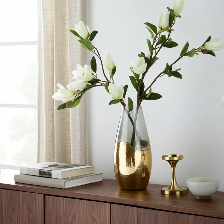 15in Clear Glass Gold Dipped Vase