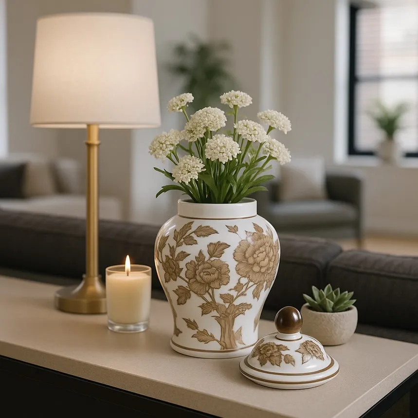 8in Brown/White Ceramic Jar Vase