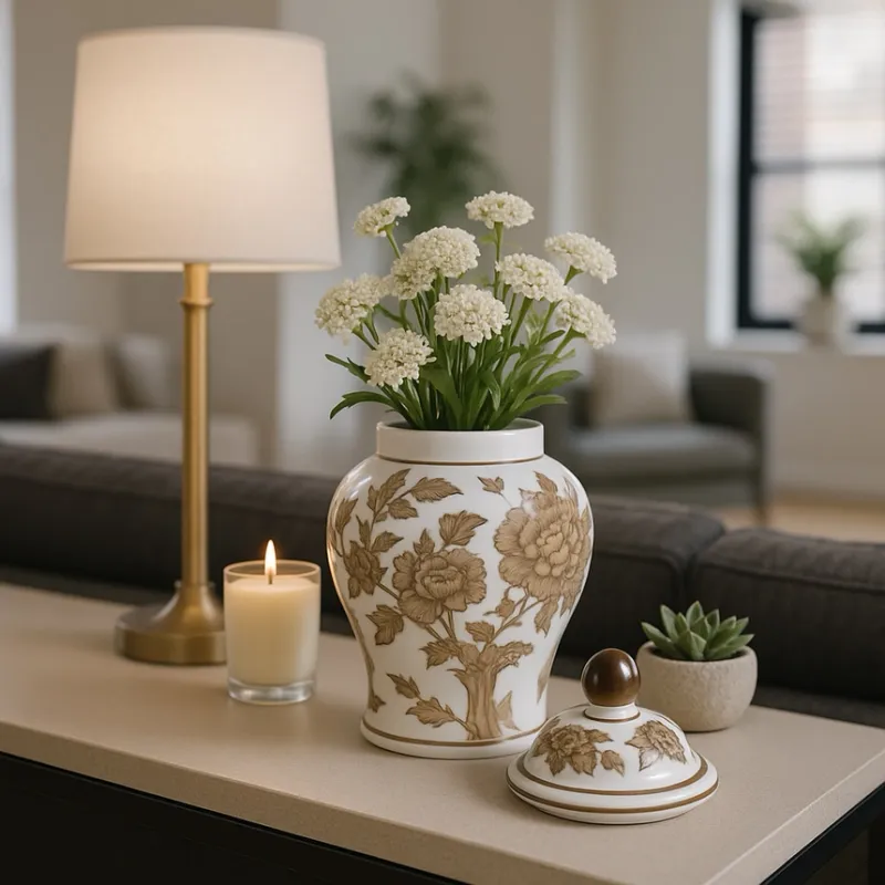 8in Brown/White Ceramic Jar Vase