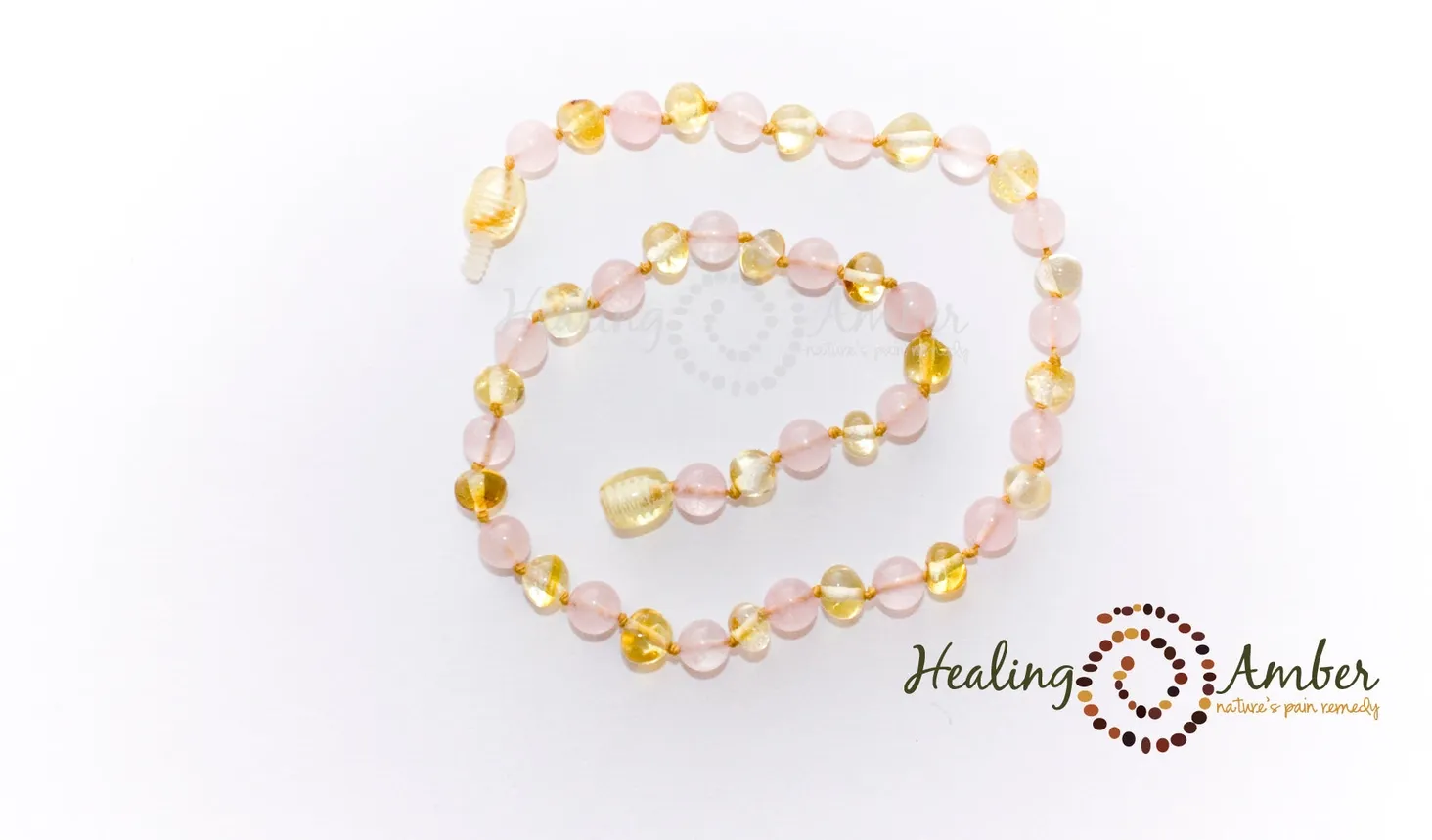 Gold Amber &amp; Rose Quartz 6.5 Clasp