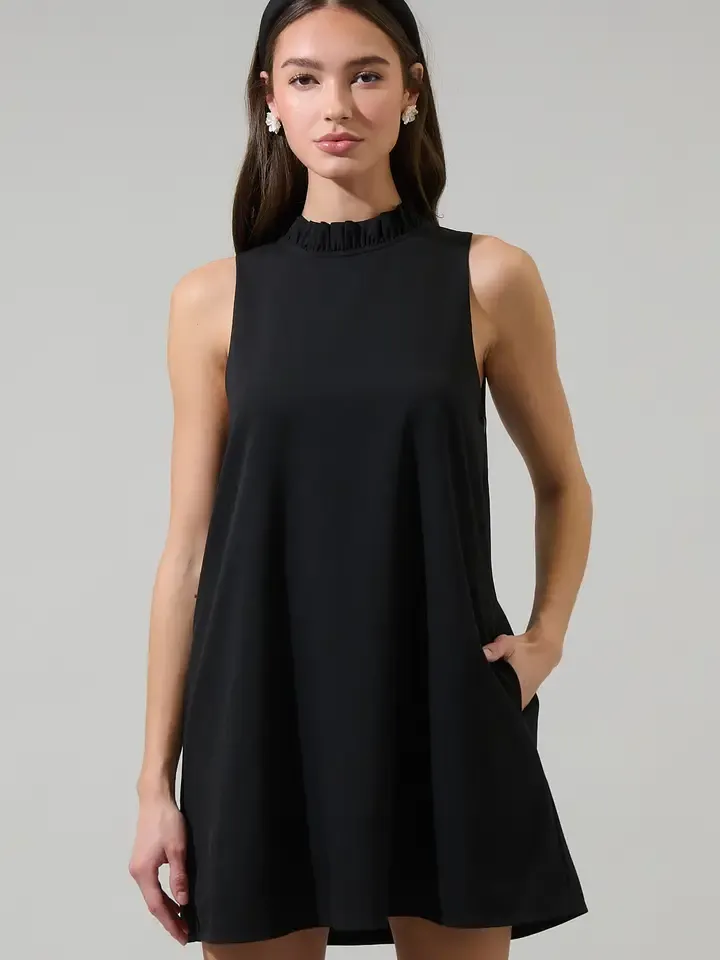 RM Mock Neck Mini Dress Black