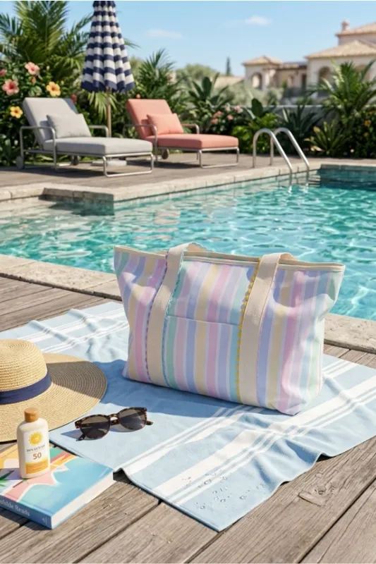 Aurora Pastel Striped Canvas Tote Bag