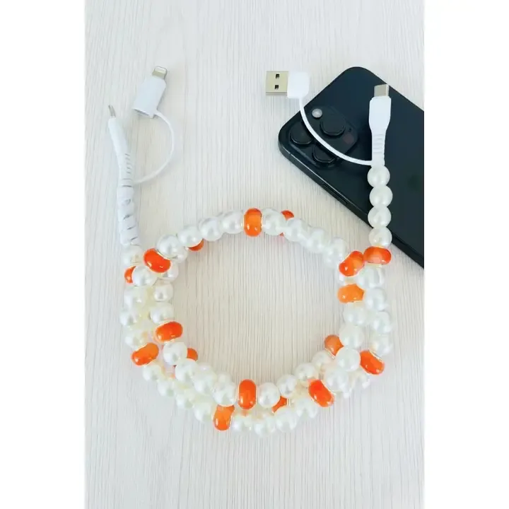 Orange/White Pearl Beaded Charger