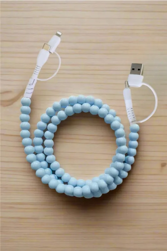 Light Blue Beaded Cord Charger
