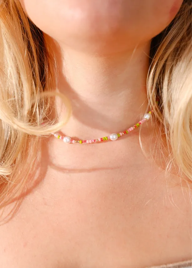 VG Beaded Blonde-Watermelon Sprinkle Necklace