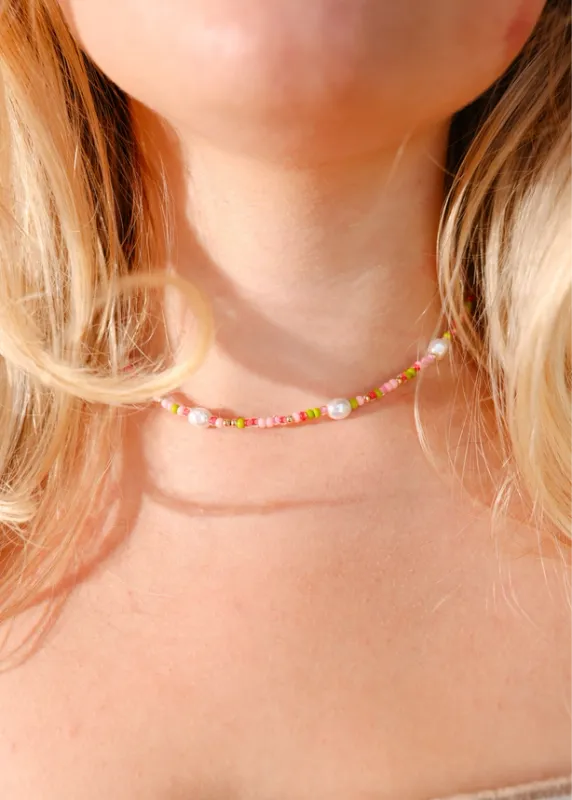 VG Beaded Blonde-Watermelon Sprinkle Necklace