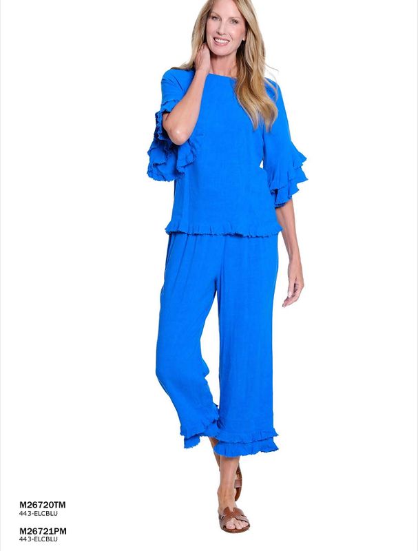 Electric Blue Ruffle Hem Elastic Pant
