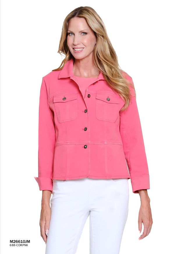 Coral Pink Peplum Jean Jacket