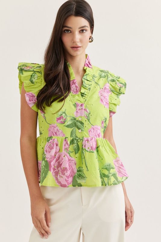 Lime Bloom Ruffle Top