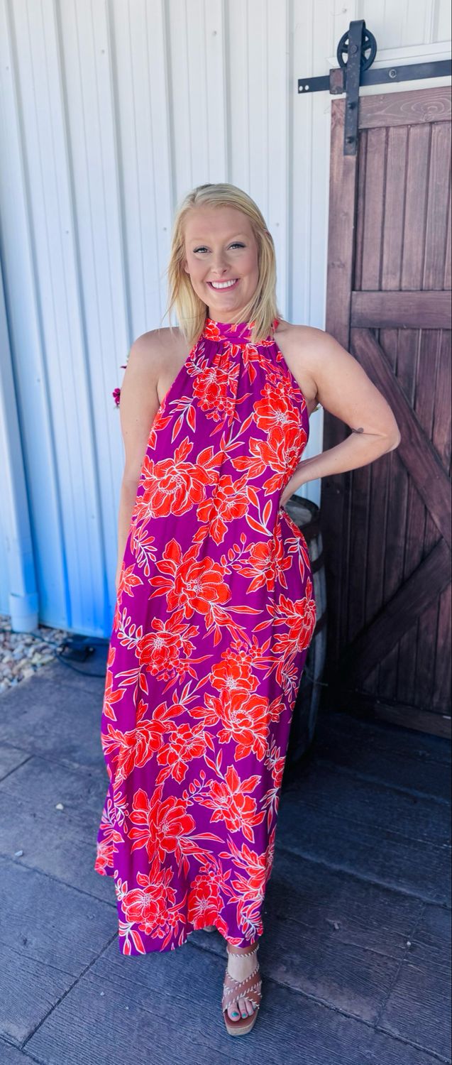 Coral Crush Halter Maxi