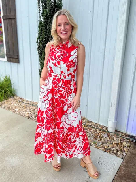 Seaside Bloom Belted Midi
