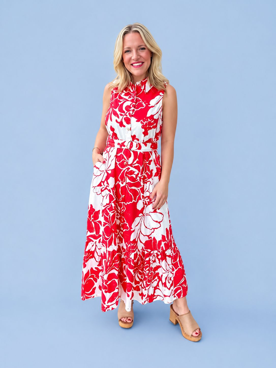 Seaside Bloom Belted Midi