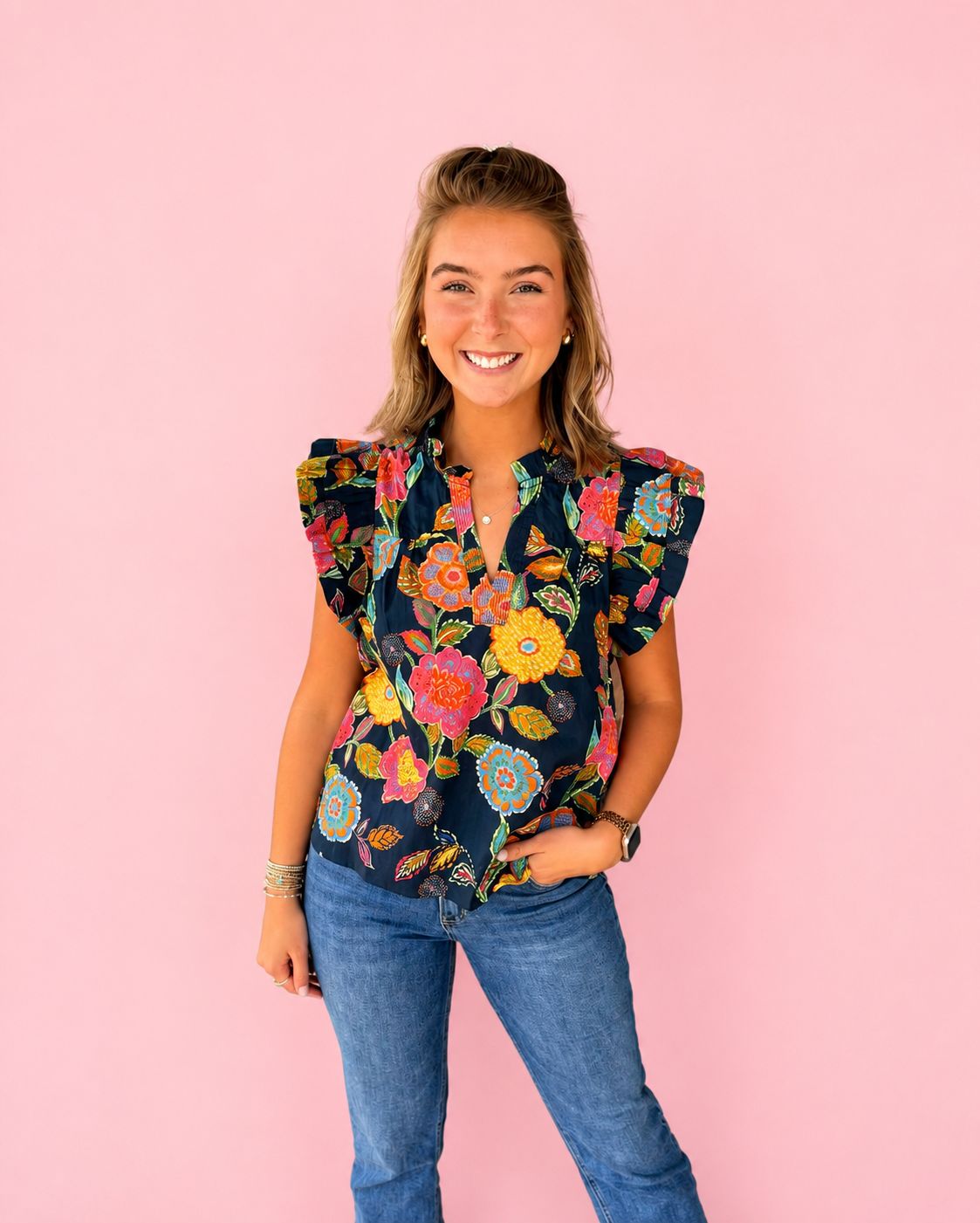 Navy Garden Top