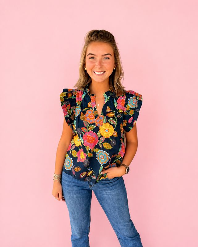 Navy Garden Top