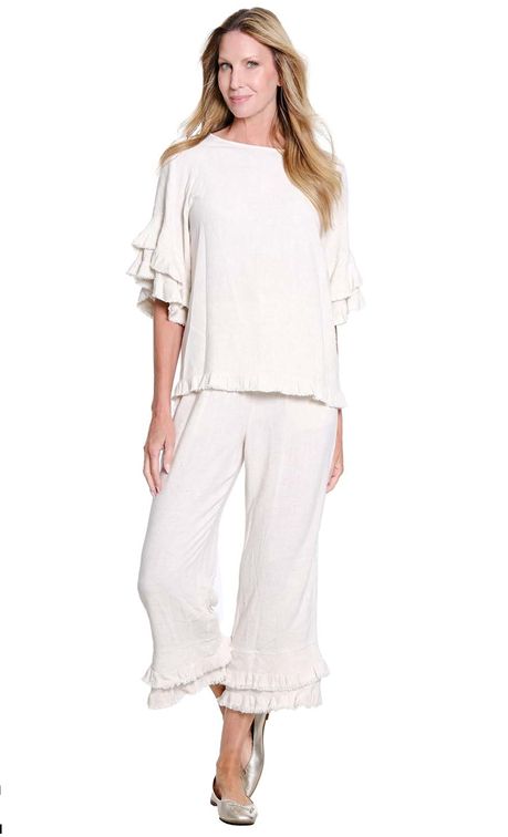 Flax Elastic Ruffle Hem Crop Pant