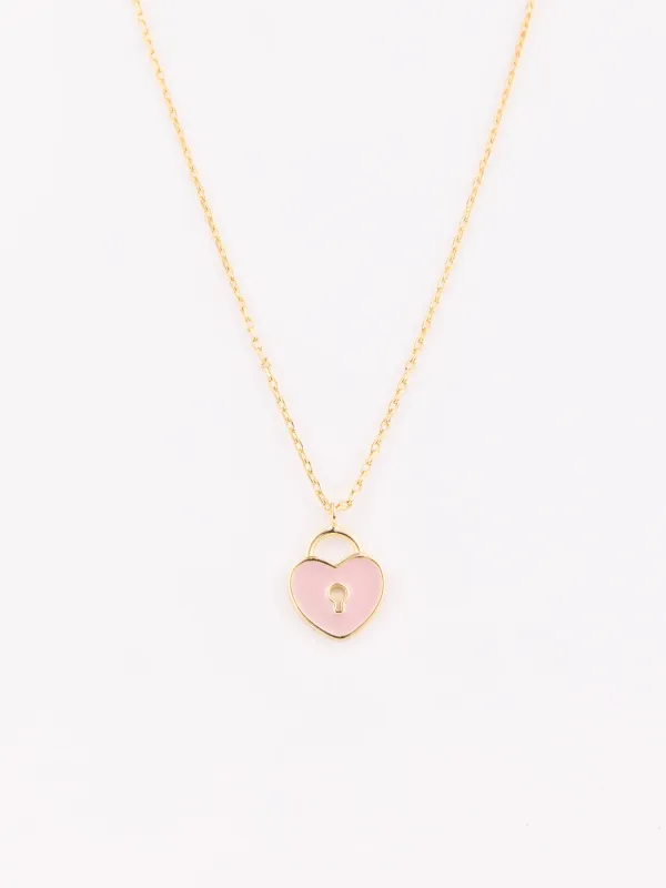 Luxe Pink Heart Lock Necklace