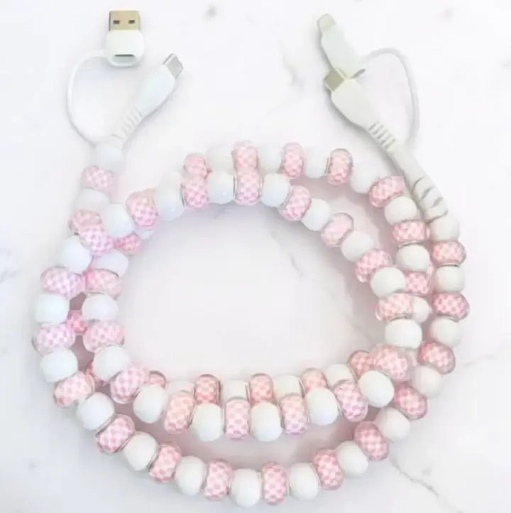 Pink /White Gingham Beaded Charger