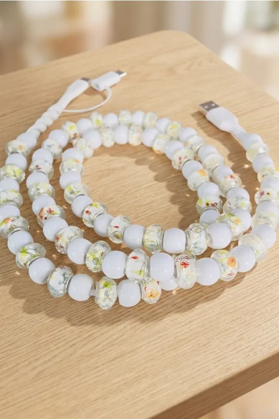 White Floral Beaded Charger