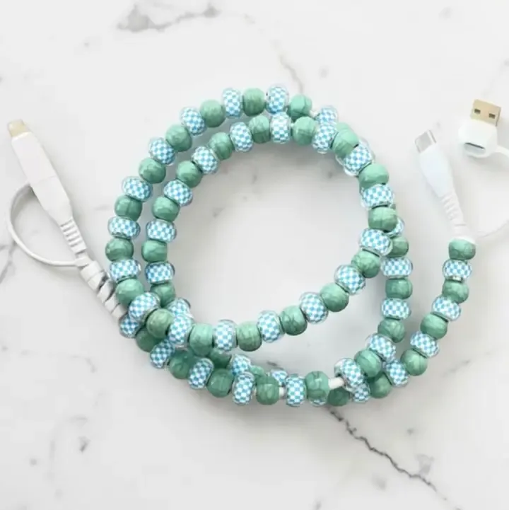 Blue/Green Gingham Beaded Charger