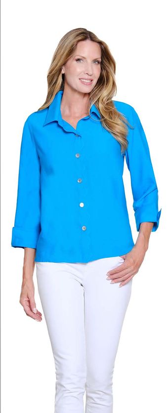Bright Turquoise Scallop Bttn Top
