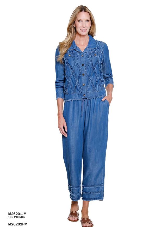 Midnight Indigo Fringe Elastic Crop Pant