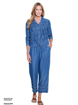 Midnight Indigo Fringe Elastic Crop Pant