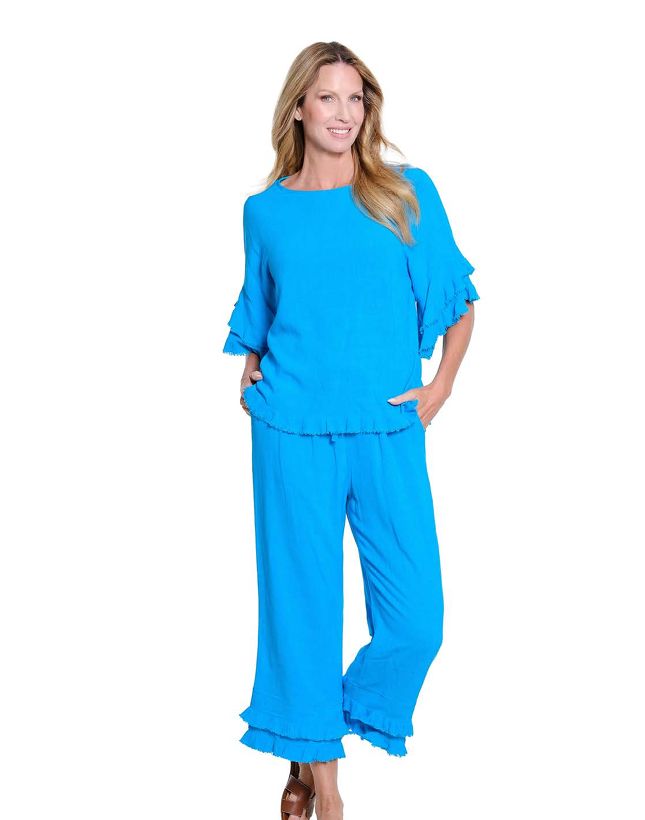 Bright Turquoise Elastic Ruffle Hem