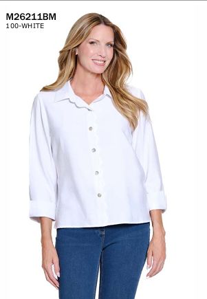 White Scallop Bttn Top