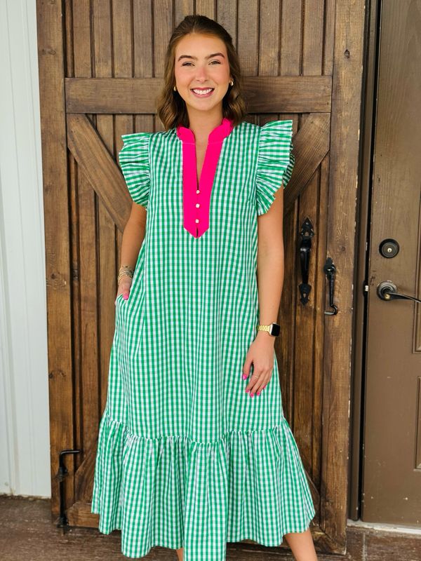 Blushing Gingham Midi